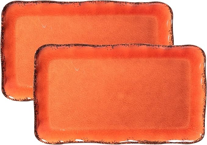 LEHAHA Melamine Serving Tray/Platters Set of 2, 17.5" x 10", 2-Piece Large Rectangular Melamine Platter Set for Serving Food, Orange by LEHAHA
