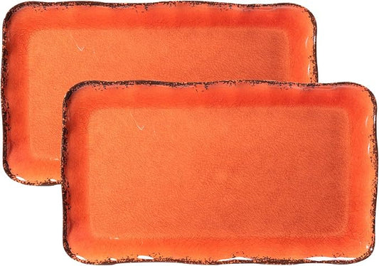 LEHAHA Melamine Serving Tray/Platters Set of 2, 17.5" x 10", 2-Piece Large Rectangular Melamine Platter Set for Serving Food, Orange by LEHAHA