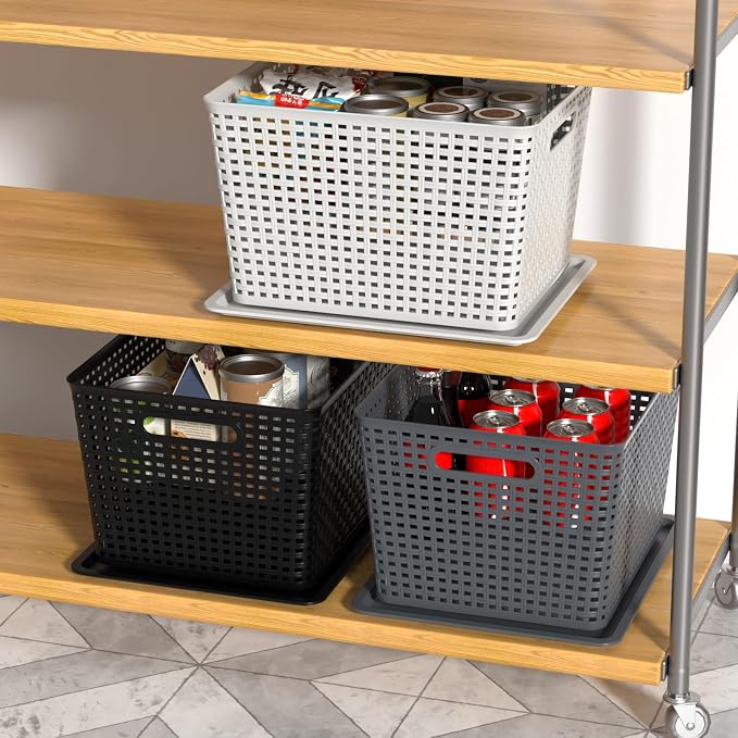 Ggbin 6-Pack Large Plastic Weave Basket with Lid, Black Storage Basket Bins - Image 6