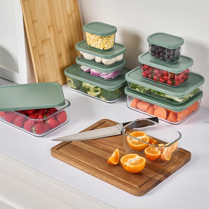 Glass Food Storage Containers with Lids — 12 Piece — 26.5 oz & 40.57 oz Glass with BPA-Free Leakproof Stackable Lids — Microwave, Oven & Dishwasher Safe — Ideal for Meal Prep & More - Soft Sage - Image 9