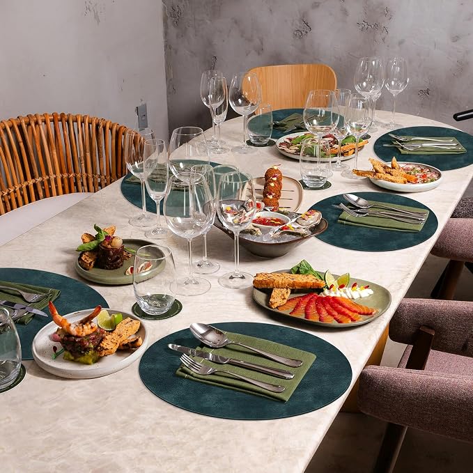 ADRIMER Placemats, Heat Resistant Round Placemats Set of 12 Washable, Waterproof Table Mats, Wipeable Faux Leather Place Mats for Kitchen, Dining Room, Dark Blue - Image 6