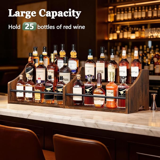 FAVOOSTY 5 Tier Countertop Liquor Bottle Display Shelf Organizer, Retro Tabletop Wine Rack Stand, Storage Holder for Whiskey, Spirits, Coffee Syrup, Mini Home Bar & Liquor Cabinet, Rustic Brown - Image 5