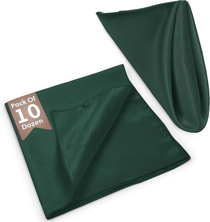 17x17-Inch Shantung Satin Cloth Napkins, Hunter Set of 120 | Bulk Case of 10 Dozen, Square, 100% Polyester Fabric, Reversible, Faux Dupioni Silk Reverse Side, Machine Washable, Green - Image 2