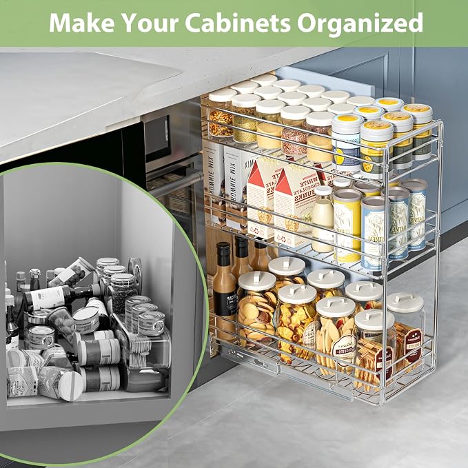 Pull Out Spice Rack Cabinet Organizer 8½" W x 20½" D, 3 Tier Heavy Duty Sliding Spice Cabinet Organization for Narrow Cabinet, Pull Out Shelves for Kitchen - Image 7