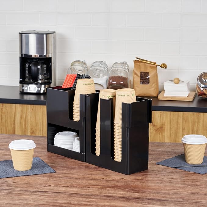 Restaurantware Restpresso Coffee Bar Organizer, 1 Count Durable 6 Compartments, Compact Size, Black Plastic Tabletop Coffee Supplies Organizer For Homes, Office Spaces, Breakrooms, and Lounges - Image 4