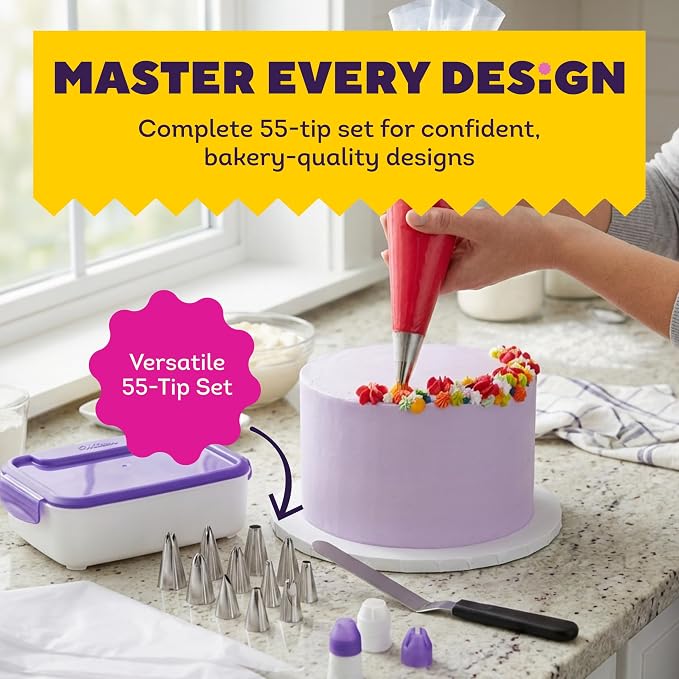 Wilton Master Cake Decorating Piping Tips Set, Cupcake Decorating, 55-Piece | 55-Piece Stainless Steel Tip Set with Storage Case for Piping Rosettes, Stars, Leaves & Borders on Cakes & Cupcakes - Image 2