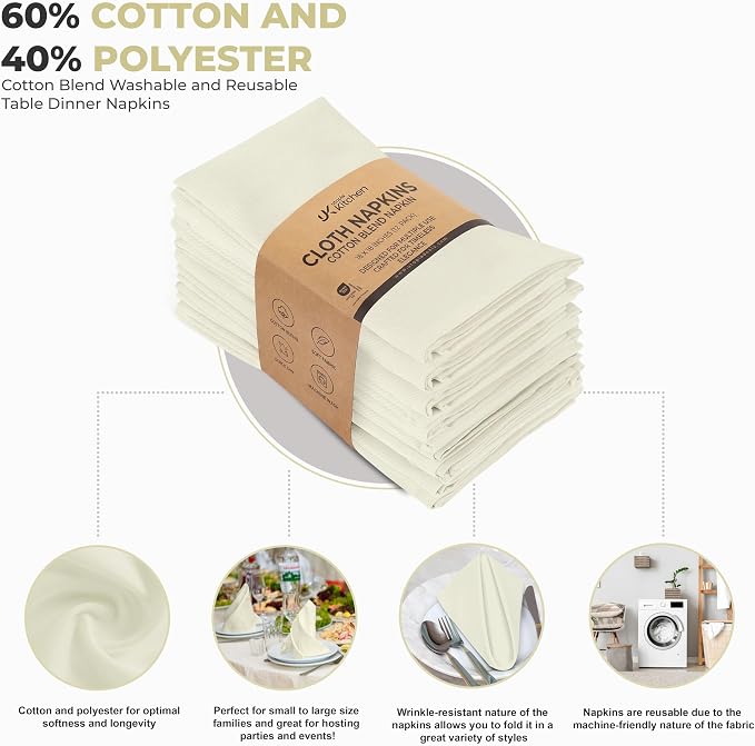Utopia Kitchen Cotton Blend Ivory Cloth Napkins [12 Pack, 18x18 Inch] | Absorbent Washable and Reusable for Dinner, Restaurant, Lunch, Wedding and Hotel - Image 4
