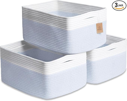NaturalCozy Storage Baskets 16.8”x13”x7.6” Cotton Rope Woven Baskets for Organizing 3-Pack | Toy Storage Bins | Basket for Shelves, Laundry, Blanket, Clothes, Closet, Kitchen, Bathroom, Gifts by NaturalCozy