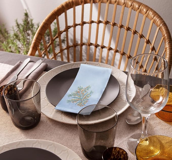 Cloth Tea Napkins Set of 6, Embroidered Cotton Napkins with French Knot Design, Reusable Table Napkins for Dinner, Tea Time, Coffee and Cocktail Settings, 16x16 Inches (Ocean Blue) - Image 4