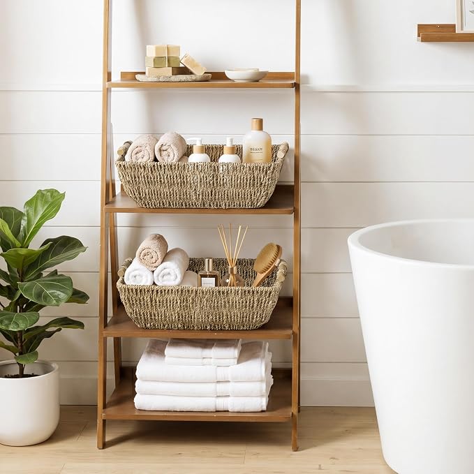 StorageWorks Hand-Woven Jumbo Storage Baskets with Wooden Handles, Seagrass Wicker Baskets for Organizing, 2-Pack - Image 2