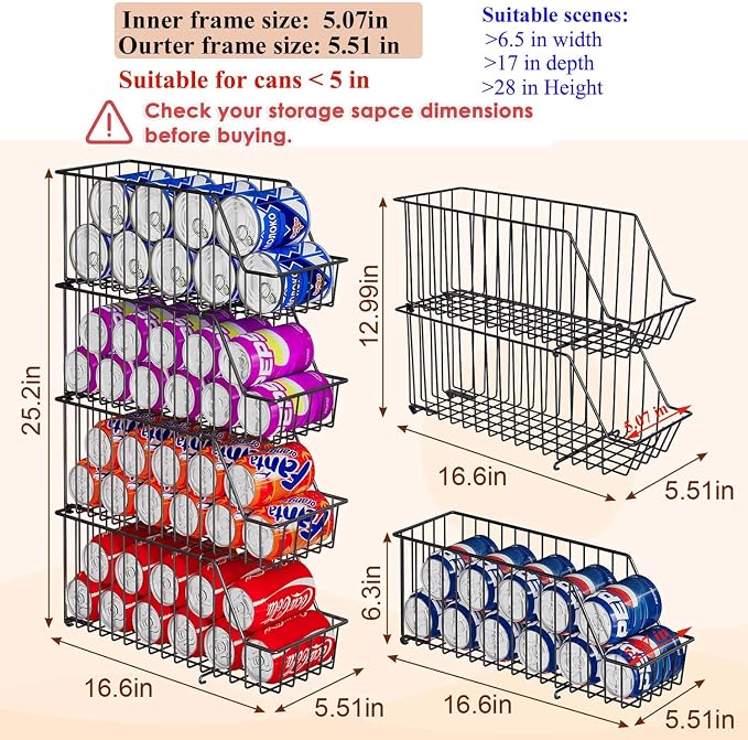 4-Tier Stackable Can Rack Organizer for Kitchen Pantry,Max Can Storage Holder,Durable Can Dispenser & Canned Goods Organizer for Fridge,Hold More 44 Cans, for Various Ounces of Canned Food Soda Drinks - Image 7
