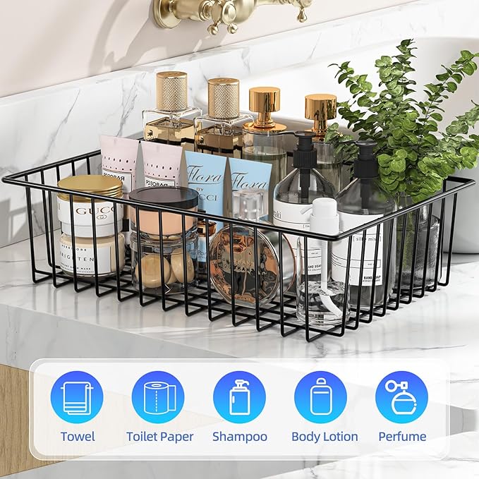 Simple Trending 12 Pack Extra Large Wire Storage Baskets, Black | Pantry Organization for Cabinets, Metal Basket Kitchen, Garage - Image 6