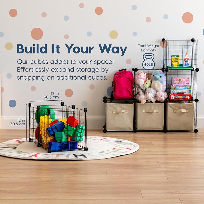 IRIS USA 6-Cube Modular Wire Cube Storage Organizer | Adjustable & Expandable Metal Shelving for Closet, Bathroom & Home Storage, Stackable Wire Grid - Image 8