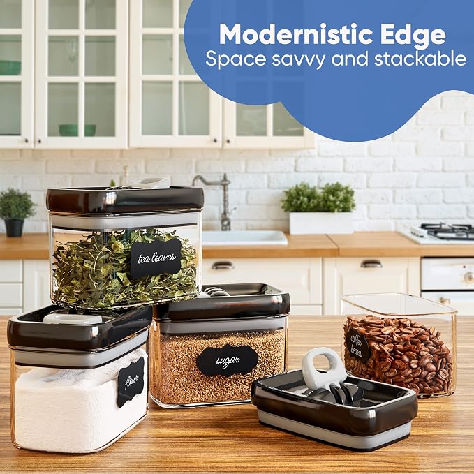 Chef's Path Airtight Food Storage Containers with Improved Lids, Set of 6, 1L Kitchen and Pantry Canisters for Coffee, Spices, and Dry Food, Includes Labels and Marker - Transparent, All Same Size - Image 6