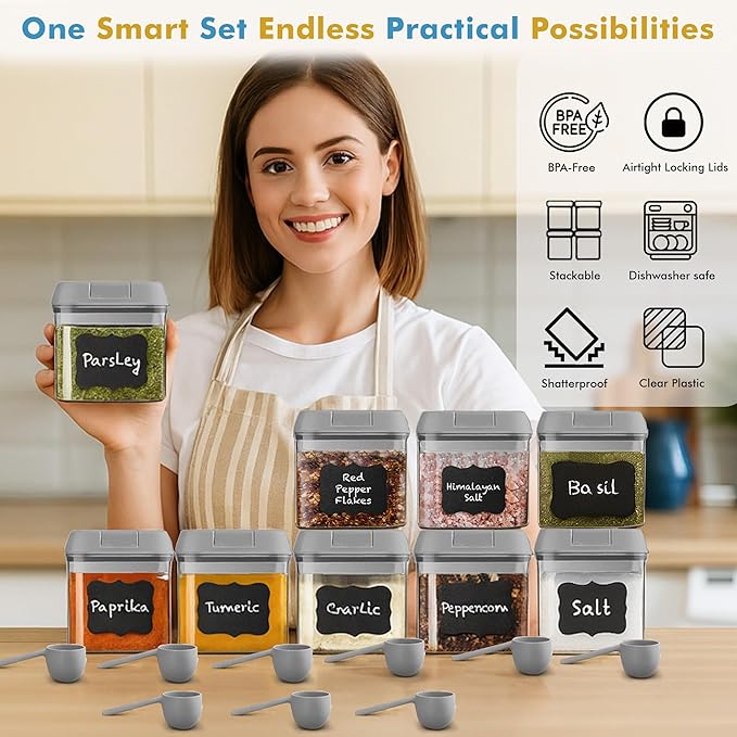 Shazo 9 PC Airtight Food Storage Containers - BPA Free Clear Plastic Snack & Spice Containers with Easy Lock Lids - Kitchen and Pantry Organization for Herbs, Coffee, Tea - 0.5L / 2.1 Cups - Image 4