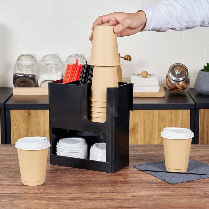 Restaurantware Restpresso Coffee Bar Organizer, 1 Count Durable 4 Compartments, Compact Size, Black Plastic Tabletop Coffee Supplies Organizer For Homes, Office Spaces, Breakrooms, and Lounges - Image 5