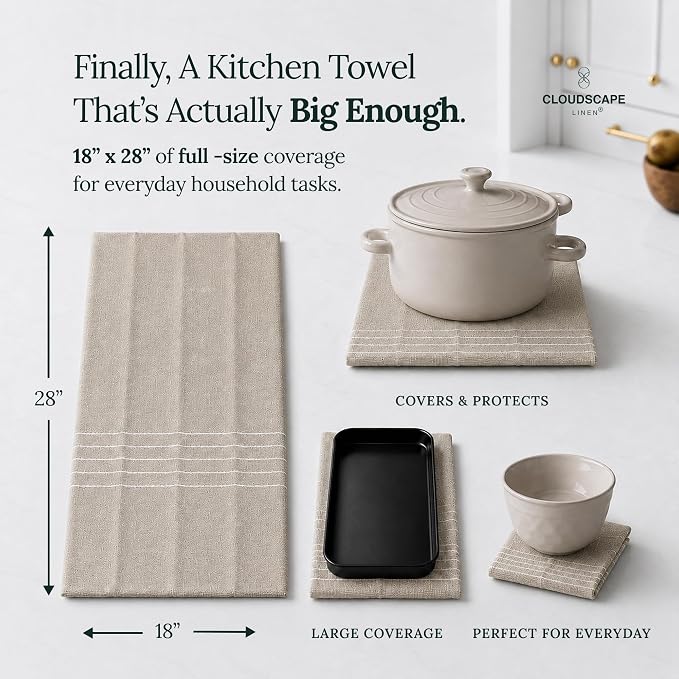 CSL Kitchen Towels Cotton, Pack of 6, Absorbent Dish Towel, 18x28 - BOR - Image 3