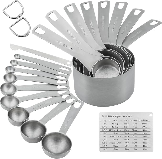 Measuring Cups and Spoons Set, 18/8 Stainless Steel 8 Measuring Cups and 9 Measuring Spoons with Leveler and Measurement Enquivalents, Kitchen and Baking Measure Cups Spoons Set of 19 - Image 2