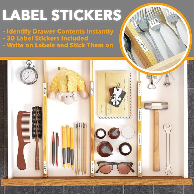 SpaceAid Bamboo Drawer Dividers (Need 2.35" Deep Drawer) Kitchen Adjustable Drawer Organizers, Expandable Organization for Home, Office, Dressers and Bathroom, 6 Dividers (13.25-17 in) - Image 4
