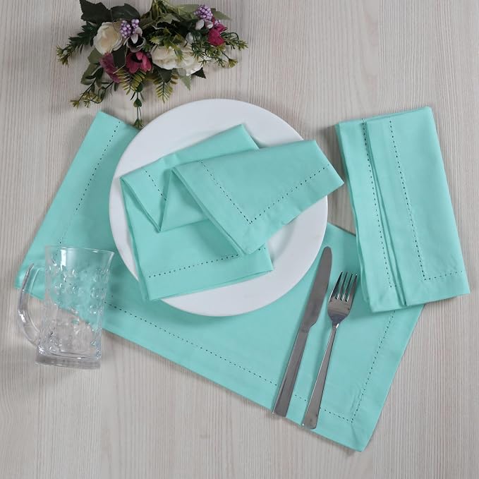 Cotton Cloth Napkins Set of 12, 18x18 Cotton Napkin Cloth Washable, Soft, Reusable Napkins for Wedding, Parties, Christmas, Thanksgiving, Everyday Use (Aqua) - ALPHA Living HOME - Image 2