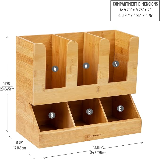 Mind Reader Cup and Condiment Station, Countertop Organizer, Coffee Bar, Kitchen, Bamboo, 13.625"L x 6.75"W x 11.5"H, Brown - Image 2