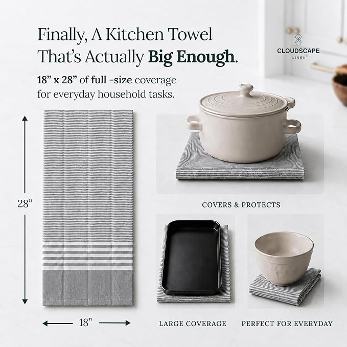 CSL Premium Kitchen Towels Set of 6,Highly Absorbent,Quick Dry,18x28, Grey - Image 3