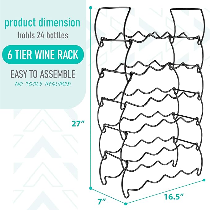 Sorbus 6-Tier Stackable Wine Rack - Classic Style Wine Racks for Bottles - Perfect for Bar, Wine Cellar, Basement, Cabinet, Pantry, etc - Hold 24 Bottles, Metal (Black) - Image 2