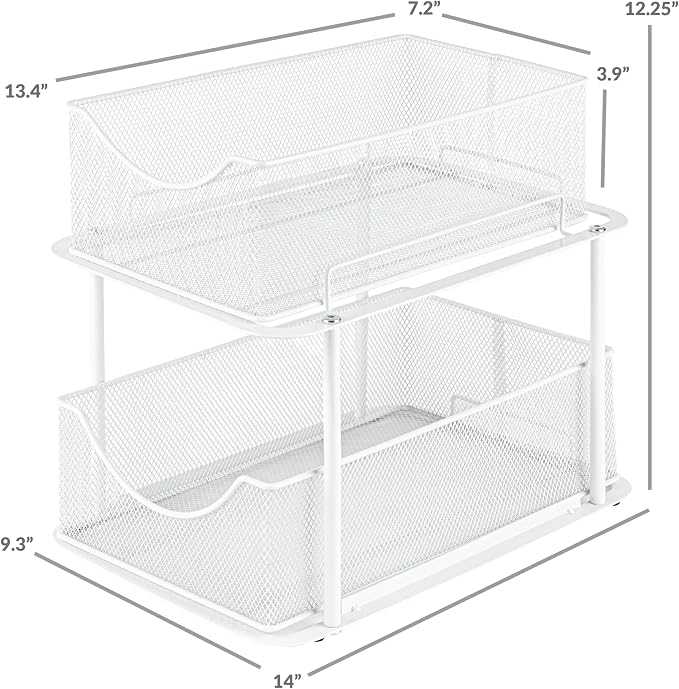 Sorbus 2 Tier Under Sink Bathroom Organizers and Storage, Strong Steel Mesh Sliding Drawers for Enhanced Bathroom Storage Ideal Bathroom Organization and Storage & Under Kitchen Sink Organizer (White) - Image 3