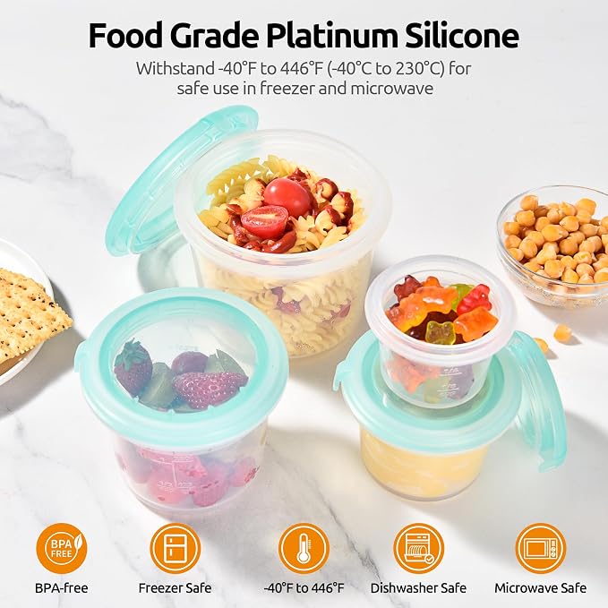 U-Taste Silicone Container with Lids, Kitchen Food Storage Set, 2/4/8/16oz | Food Grade Liquid Silicone, Leak-Proof Airtight Lid, Meal Prep Lunch Box, Freezer & Microwave Safe, Clear Date Marking Circle - Image 3
