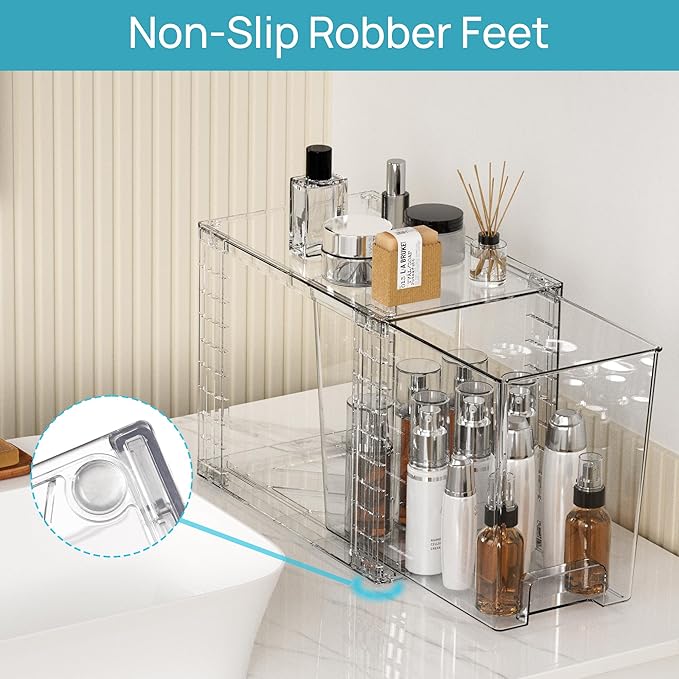 Vtopmart 2 Pack Clear Stackable Storage Drawers,9.7" High Plastic Organizers Bins for Skincare, Bathroom Supplies,Ideal for Cabinet,Undersink,Vanity,Kitchen,Pantry Organization - Image 8