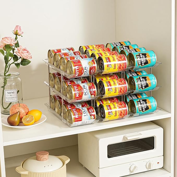 Can Organizer for Pantry, Stacking Can Storage Organizer Hold 36 Cans | Automatic Rolling Can Rack for Fridge, 3Tire 3 Columns Can Holder, Canned Goods Organizer - Image 2