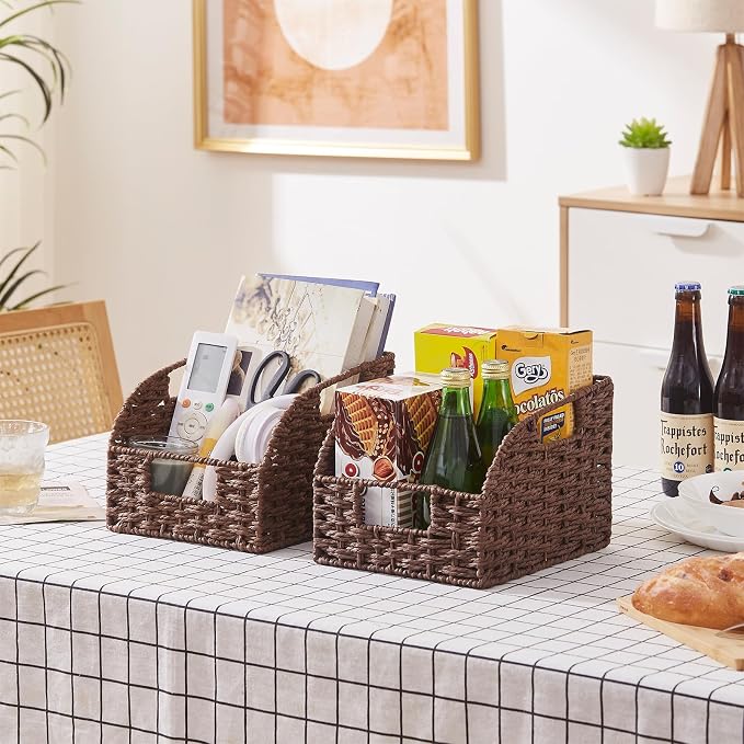 OIAHOMY Pantry Baskets for Organizing, Paper Rope Baskets with Built-in Handles, Wicker Storage Bins for Shelves, 2 Pack-Brown - Image 8