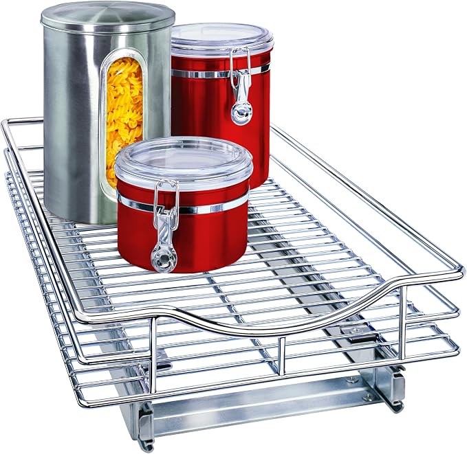 LYNK PROFESSIONAL® Pull Out Cabinet Organizer, 11" x 18" Slide Out Cabinet Organizer Pull Out Drawer – Pull Out Shelves for Kitchen Cabinets – Under Sink Organizers - Lifetime Ltd. Warranty, Chrome by LYNKPROFESSIONAL