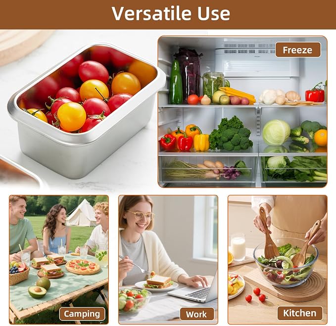 18/10 Stainless Steel Freezer Storage Containers With Lids, 47oz Food Container Leak Proof Metal Meal Prep Containers (1400ml) - Image 7