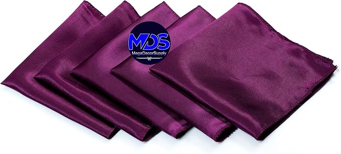Set of 100 PCS Satin Napkin 12x12 Inch Square, Dinner Table Napkins for Wedding, Bulk Silky Sateen Cloth Napkins for Restaurant Banquet Graduation Birthday Party Decoration - Eggplant - Image 2