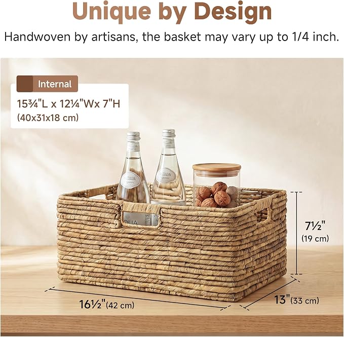 StorageWorks Extra Large Wicker Baskets for Storage, Water Hyacinth, 1-Pack | Wicker Storage Baskets for Shelves, Large Storage Baskets, Pantry Organizers and Storage, Decorative Baskets,16½" x 13" x 7½" - Image 3