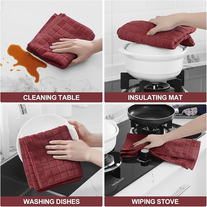 Homaxy Large Premium Cotton Kitchen Towels 16"x 28", 4 Pack, Rust | Natural Ring Spun 390 GSM Dish Towels, Super Absorbent Terry Kitchen Hand Towels, Soft Tea Towels with Hanging Loop - Image 4