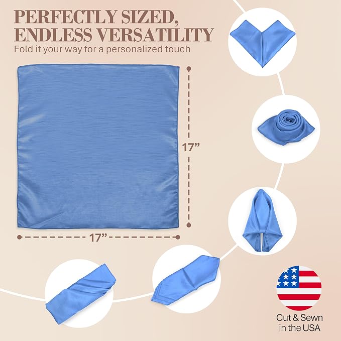 17x17-Inch Shantung Cloth Napkins, Periwinkle, Set of 12 | Bulk Case of 1 Dozen, Satin, Square, 100% Polyester Fabric, Reversible, Faux Dupioni Silk Reverse Side, Machine Washable - Image 6