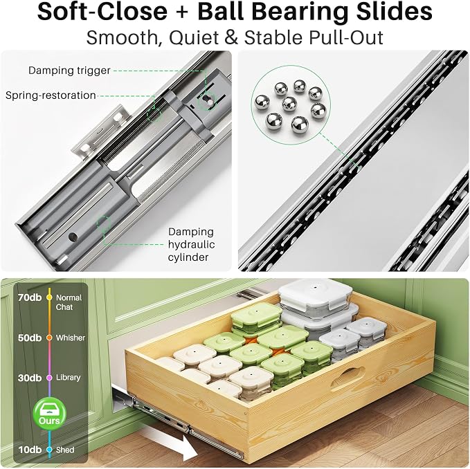 Pull Out Cabinet Organizer, Soft Close Slide Out Solid Wooden Drawers(23"W X 21"D x 6.2''H), Heavy Duty Full-extension Roll Out Shelves for Kitchen Cabinets,Pantry & Closet Organizers and Storage - Image 5
