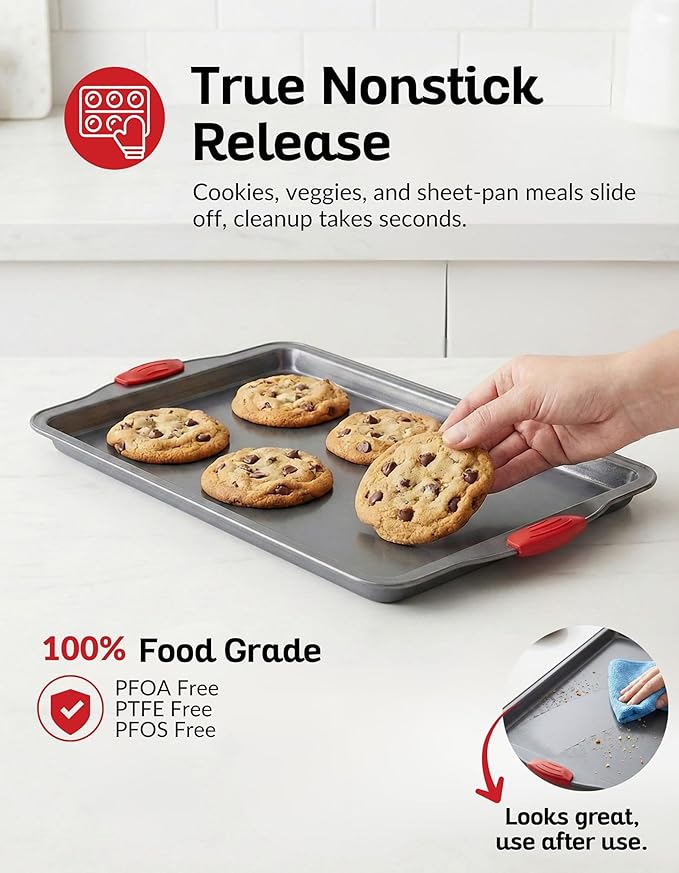 Premium Nonstick Baking Sheet Pans – Set of 3, Heavy-Gauge Carbon Steel, Warp, Dent, and Rust-Resistant – Gourmet Rimmed Half Cookie Sheet Trays, Non-Toxic for Exceptional Baking Performance - Image 3