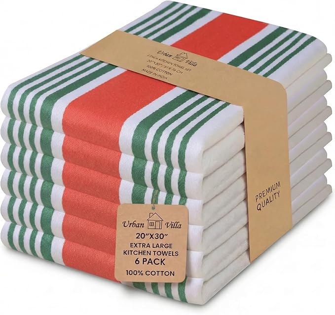 Urban Villa Kitchen Towels Cotton Dish Towels 20”x30” (Set of 6) Christmas by CottonTrends
