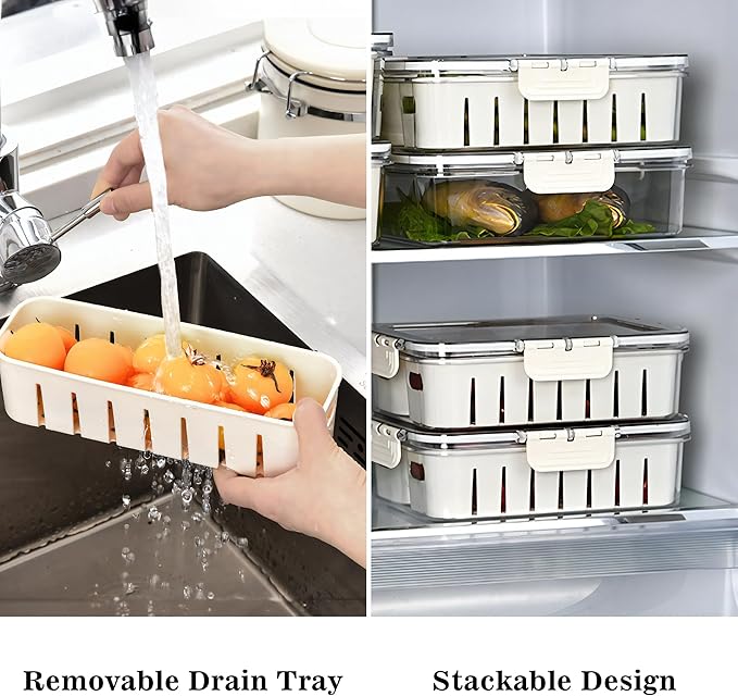 2Pack Divided Snackle Box with Lids Stackable Food Serving Tray for Fruit&Veggie Plastic Fridge Storage Container for Pantry Freezer Clear Snack Box for Meal Prep Candy Nuts Spice - Image 5