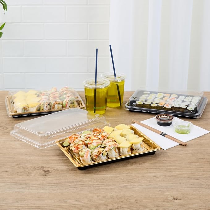 Restaurantware Plastic Sushi Trays 100 Pack of 10 x 7.2 x 1.77 Inch With Clear Lids Leak-Resistant Sushi Take Out Boxes Stackable Containers For Grab-And-Go - Image 9
