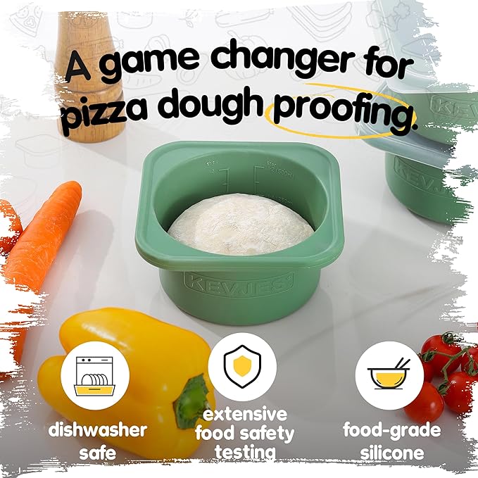 PLUS 1000ml Pizza Dough Proofing Containers for DIY family Artisan Pizza, Food Grade Silicone Stackable Boxes with Lids, Freezer, Fridge, Dishwasher Safe,4sets (Green) - Image 4