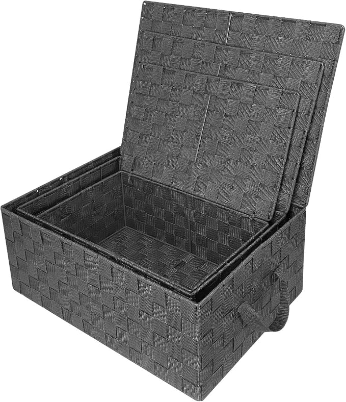 Sorbus Set of 3 Storage Baskets for Organizing with Lid, Mesh Hand-Woven Design, Linen Closet Organizers and Storage, Organizer Storage Baskets for Shelves, Variety Pack Organizers and Storage (Gray) - Image 6