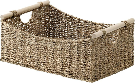 StorageWorks Large Wicker Baskets with Handles, Seagrass Basket, 1-Pack | Baskets for Organizing, Seagrass Storage Basket, Wicker Storage Baskets for Shelves, Rectangular Basket, 16½" x 13" x 7½" by StorageWorks