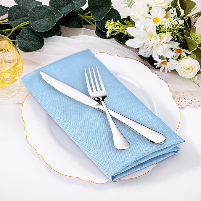 SuperO Set of 40 Cloth Napkins 17 x 17 Inch, Polyester Solid Washable Dinner Napkins with Hemmed Edges,Great for Restaurant, Wedding and Party(Blue Mist) - Image 2