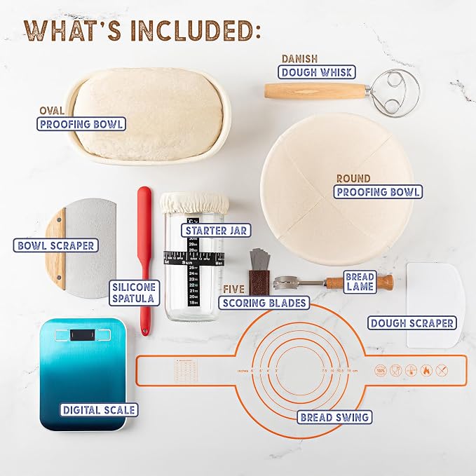 Sourdough starter kit, Inclusive sourdough bread baking supplies. Sourdough Starter Jar, banneton bread proofing basket, dough whisk,Includes all bread making tools. - Image 2