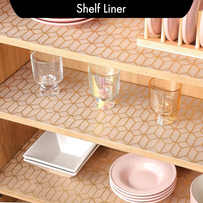 Cooyes Shelf and Drawer Liners for Kitchen Cabinets, Non Adhesive Cabinet Liner, EVA Waterproof Durable Non-Slip Drawer Mats for Shelves, Fridge, Storage, Kitchen Cupboards – Modern Pattern - Image 2