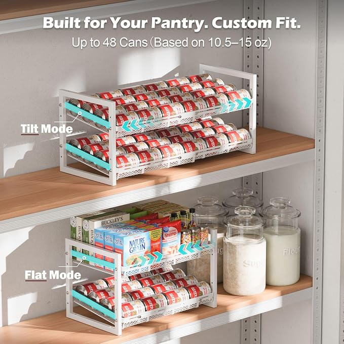 Pantry Can Organizer - Expandable Width, Holds 48 Cans, White | First-In First-Out Flow, Adjustable Width for Soda, Soup and Food Cans, For Pantry Shelf Storage and Easy Restocking - Image 4
